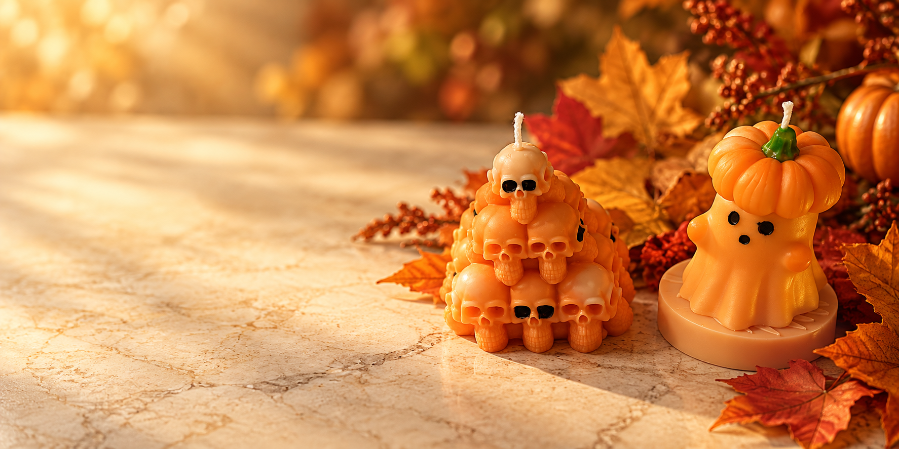 Ivory Flame Pumpkin Ghost and Pumpkin Face candles
